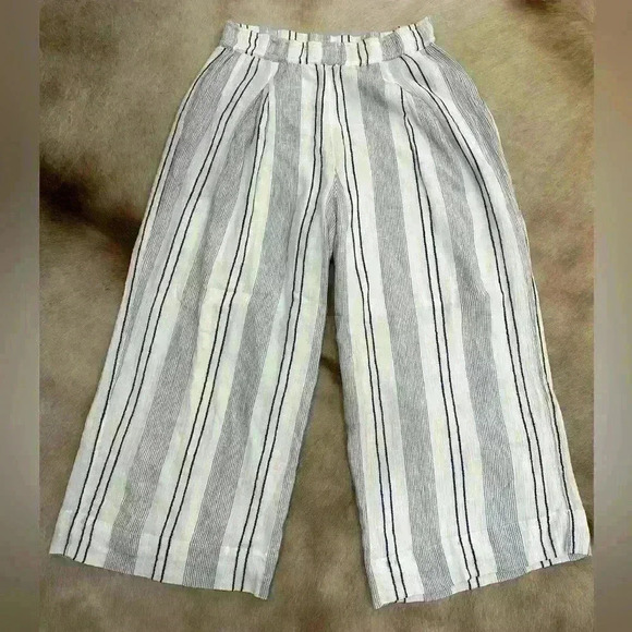 Sundry Striped Wide-Leg Pants Size 3 Women Casual Ankle Linen Pant Boho 35743 - Picture 2 of 5